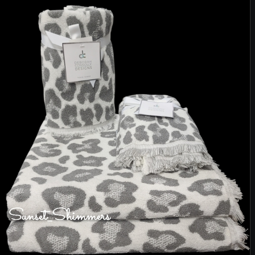 6pc Leopard Cheetah Animal Print Bath Hand Washcloth Towel Set Deborah Connolly - Picture 7 of 7